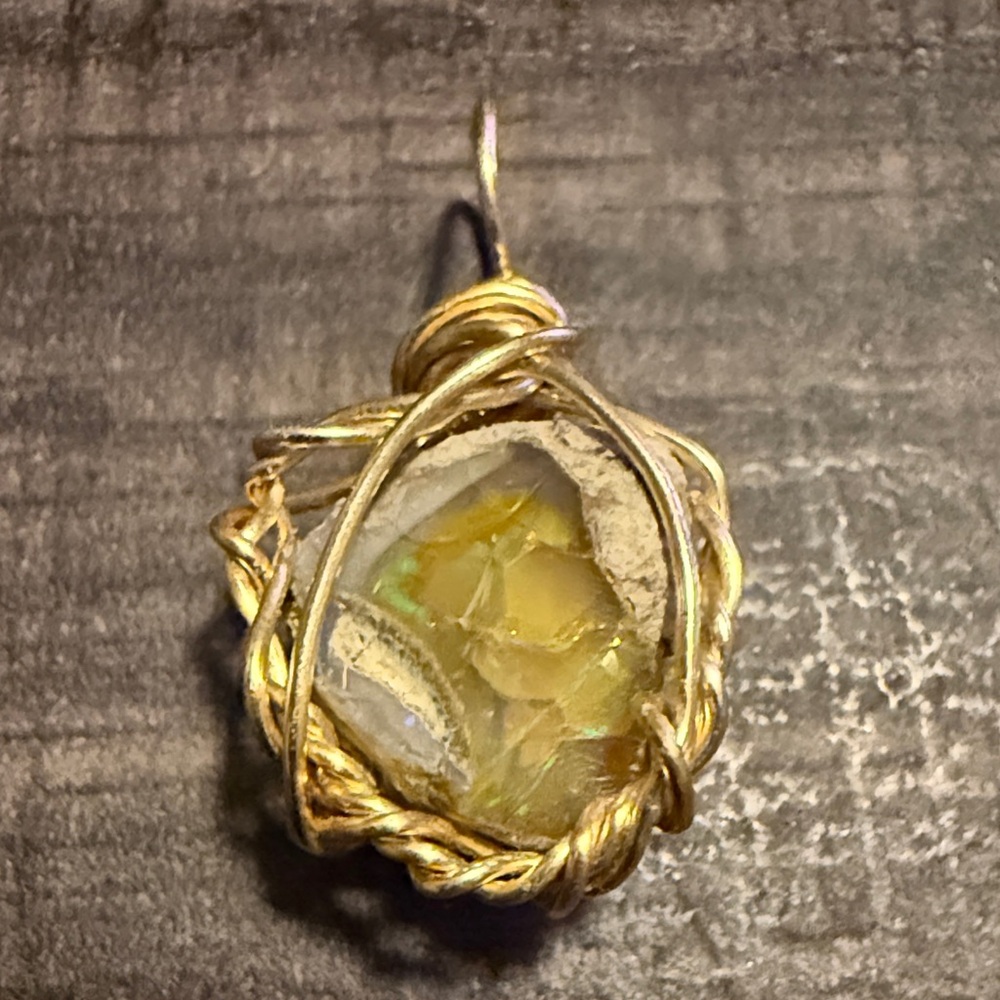 Gold Wire Wrapped Stone Pendant